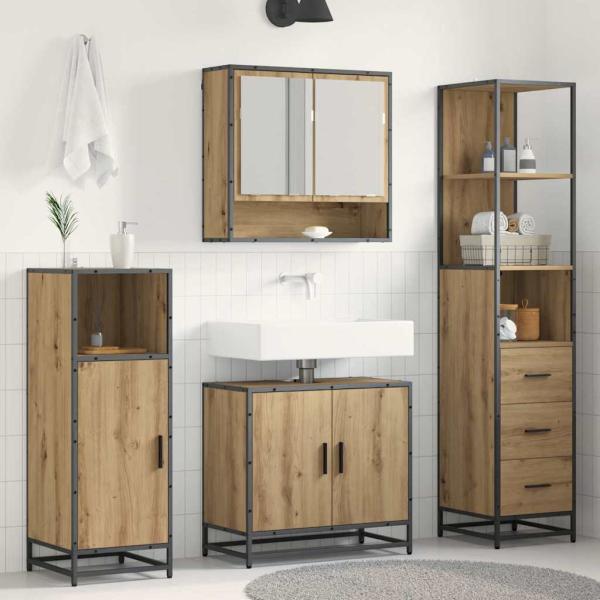 ARDEBO.de - Badezimmermöbel-Set mit Regal 3 pcs Artisan-Eiche Holzwerkstoff