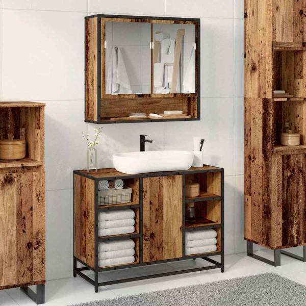 ARDEBO.de - Badezimmermöbel-Set mit Regal 2 pcs Altholz Holzwerkstoff