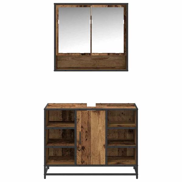 Badezimmermöbel-Set mit Regal 2 pcs Altholz Holzwerkstoff