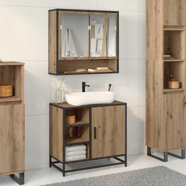 ARDEBO.de - Badezimmermöbel-Set mit Regal 2 pcs Artisan-Eiche Holzwerkstoff