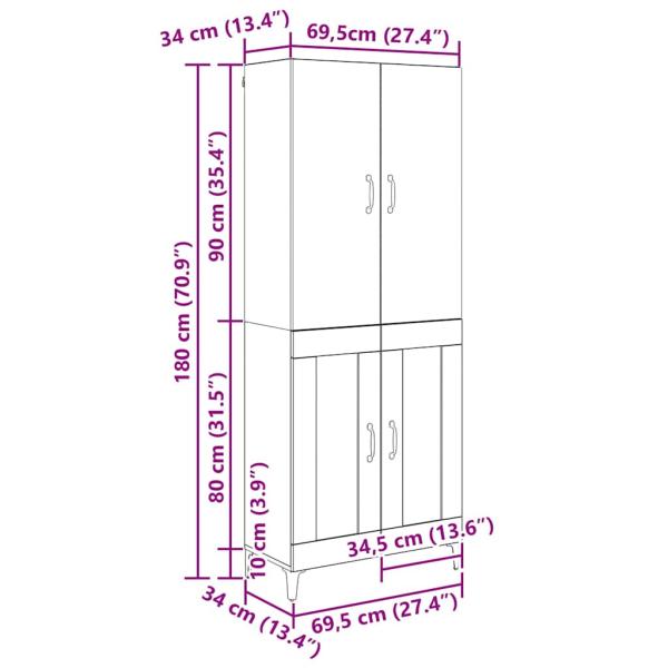 Highboard Artisan-Eiche 69,5 x 34 x 180 cm Holzwerkstoff