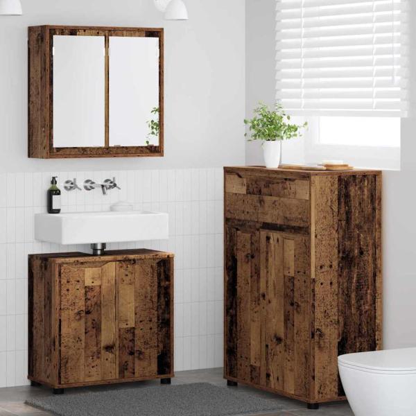 ARDEBO.de - Badezimmermöbel-Set mit Schubladen 3 pcs Altholz Holzwerkstoff