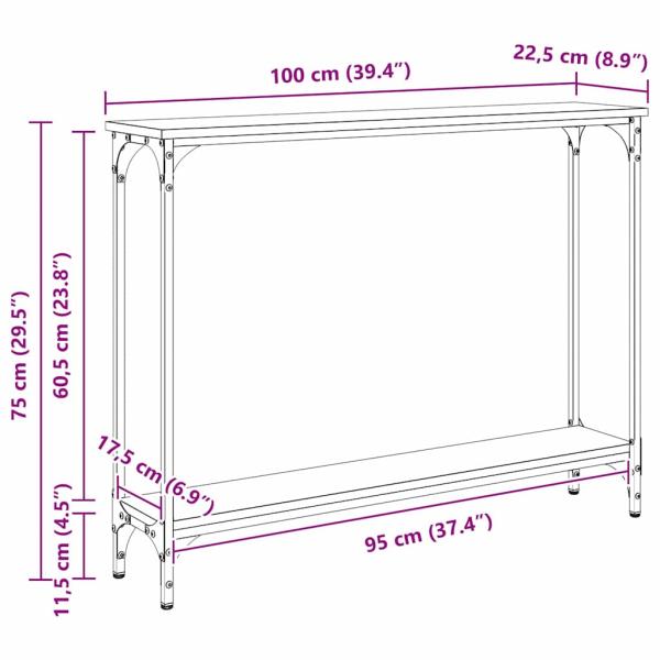 Konsolentisch mit Regal Schwarz Eichen-Optik 102 x 23 x 15.5 cm