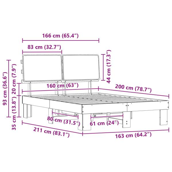 Bettgestell mit gepolstertem Kopfteil Schwarz 160 x 200 cm