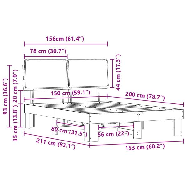 Bettgestell mit gepolstertem Kopfteil Hellgrau 150 x 200 cm
