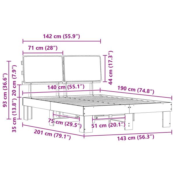 Bettgestell mit gepolstertem Kopfteil Hellgrau 140 x 190 cm