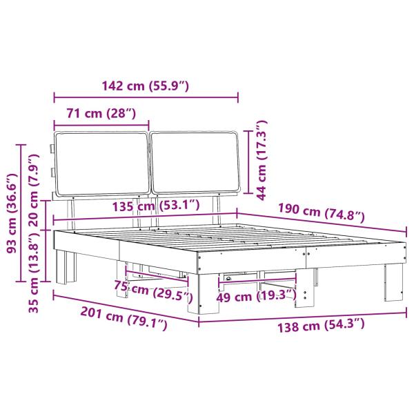 Bettgestell mit gepolstertem Kopfteil Hellgrau 135 x 190 cm