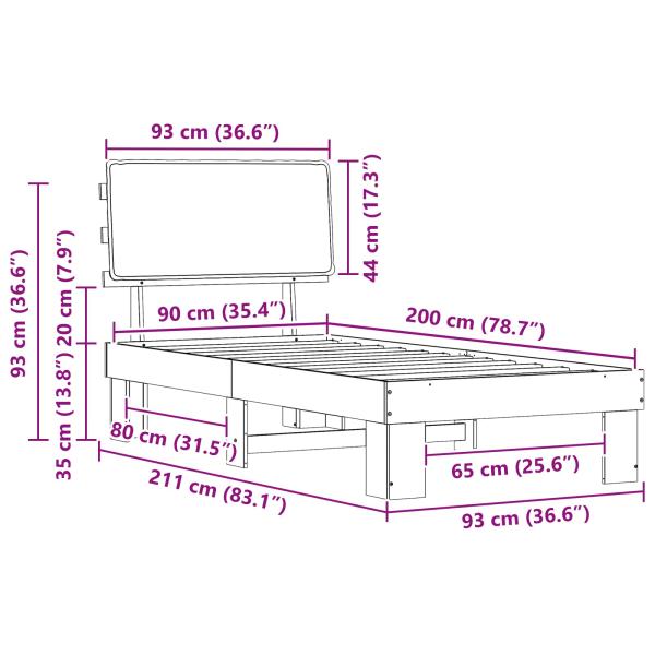 Bettgestell mit gepolstertem Kopfteil Schwarz 90 x 200 cm