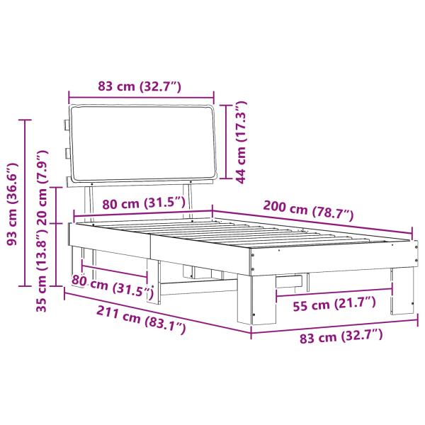 Bettgestell mit gepolstertem Kopfteil Dunkelgrau 80 x 200 cm