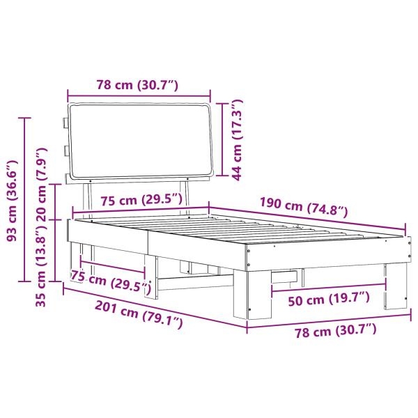 Bettgestell mit gepolstertem Kopfteil Taupe 75 x 190 cm