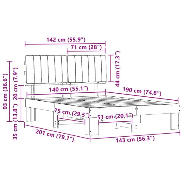 Bettgestell mit gepolstertem Kopfteil Hellgrau 140 x 190 cm