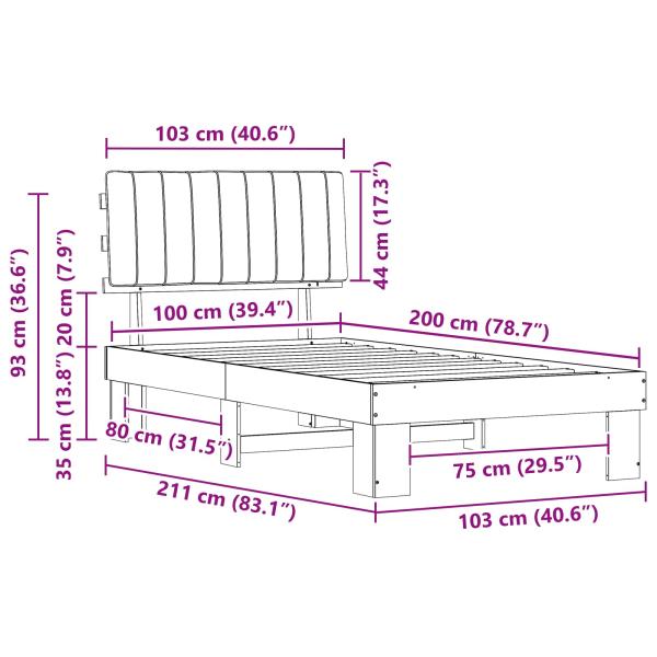 Bettgestell mit gepolstertem Kopfteil Taupe 100 x 200 cm