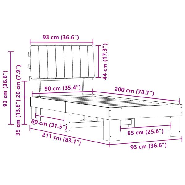 Bettgestell mit gepolstertem Kopfteil Dunkelgrau 90 x 200 cm