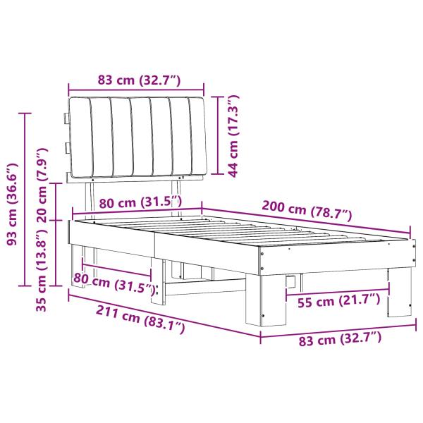 Bettgestell mit gepolstertem Kopfteil Taupe 80 x 200 cm