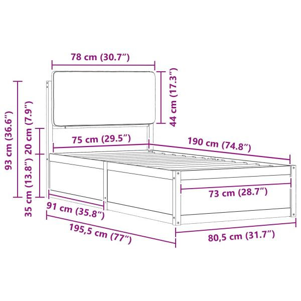 Bettgestell mit gepolstertem Kopfteil Taupe 75 x 190 cm