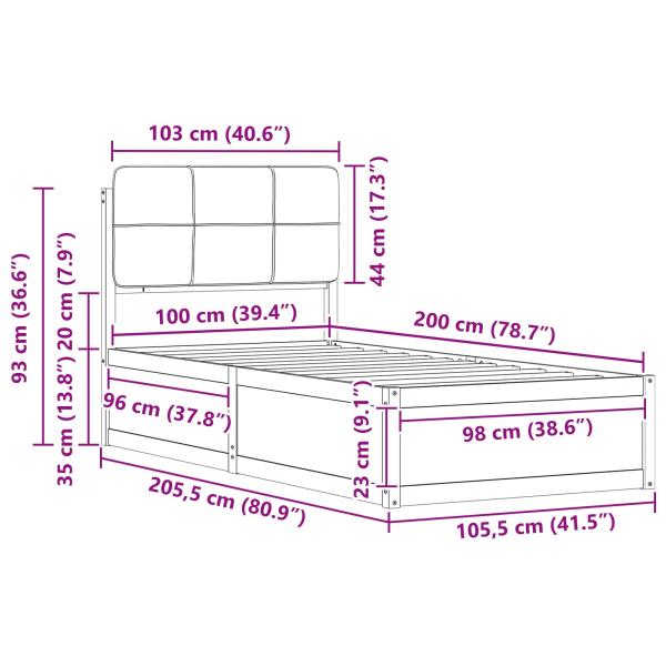 Bettgestell mit gepolstertem Kopfteil Hellgrau 100 x 200 cm