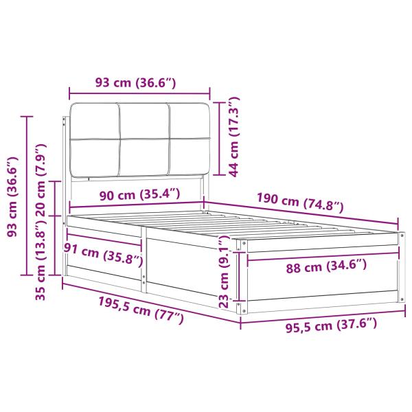 Bettgestell mit gepolstertem Kopfteil Dunkelgrau 90 x 190 cm