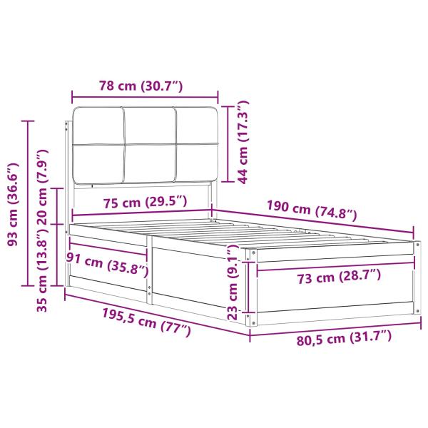 Bettgestell mit gepolstertem Kopfteil Dunkelgrau 75 x 190 cm