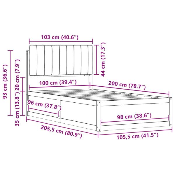 Bettgestell mit gepolstertem Kopfteil Schwarz 100 x 200 cm