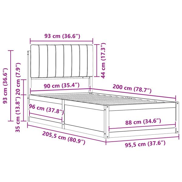 Bettgestell mit gepolstertem Kopfteil Schwarz 90 x 200 cm
