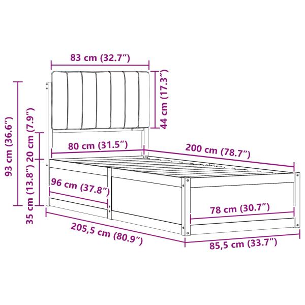 Bettgestell mit gepolstertem Kopfteil Hellgrau 80 x 200 cm