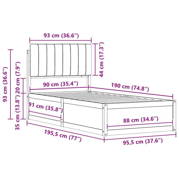 Bettgestell mit gepolstertem Kopfteil Taupe 90 x 190 cm