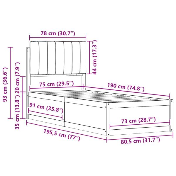 Bettgestell mit gepolstertem Kopfteil Taupe 75 x 190 cm