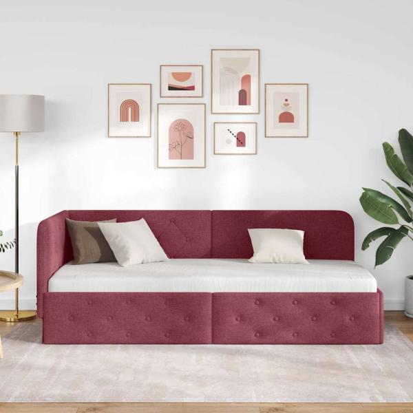 Eckbettgestell mit Kopfteil Weinrot 80 x 200 cm Stoff