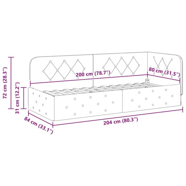 Eckbettgestell mit Kopfteil Creme 80 x 200 cm Stoff
