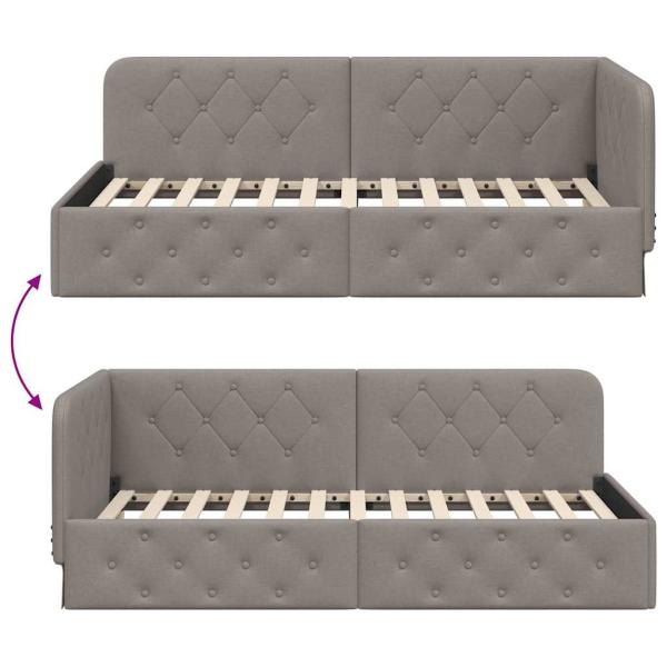 Eckbettgestell mit Kopfteil Taupe 90 x 190 cm Stoff