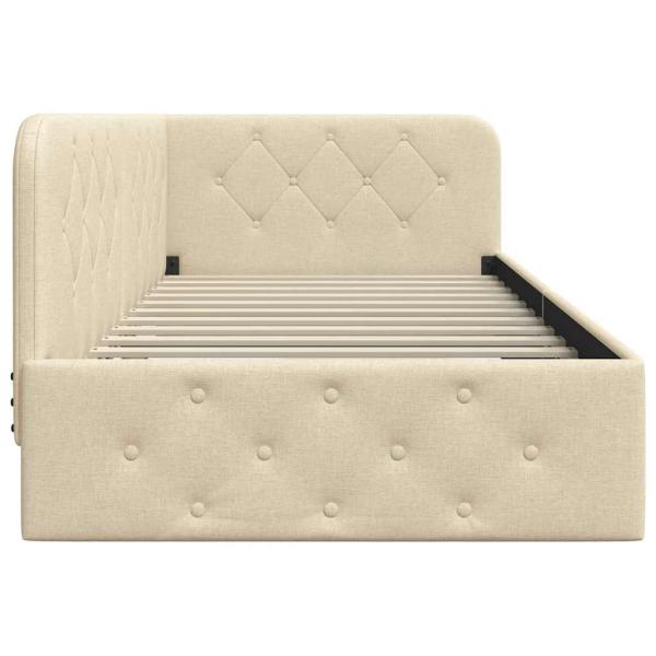 Eckbettgestell mit Kopfteil Creme 90 x 190 cm Stoff