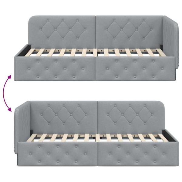 Eckbettgestell mit Kopfteil Hellgrau 90 x 200 cm Stoff