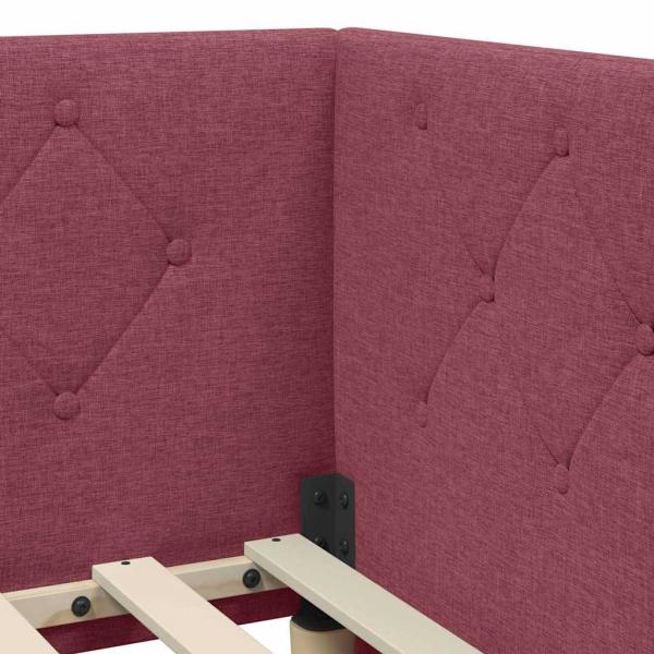 Eckbettgestell mit Kopfteil Weinrot 90 x 200 cm Stoff