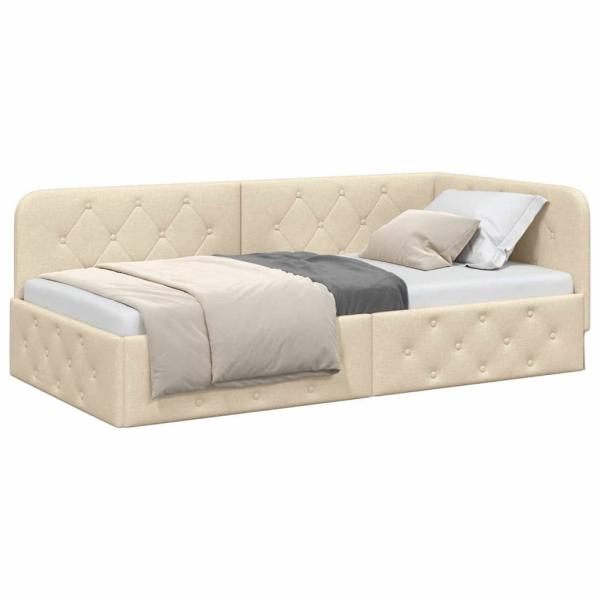 Eckbettgestell Creme 90 x 200 cm Stoff