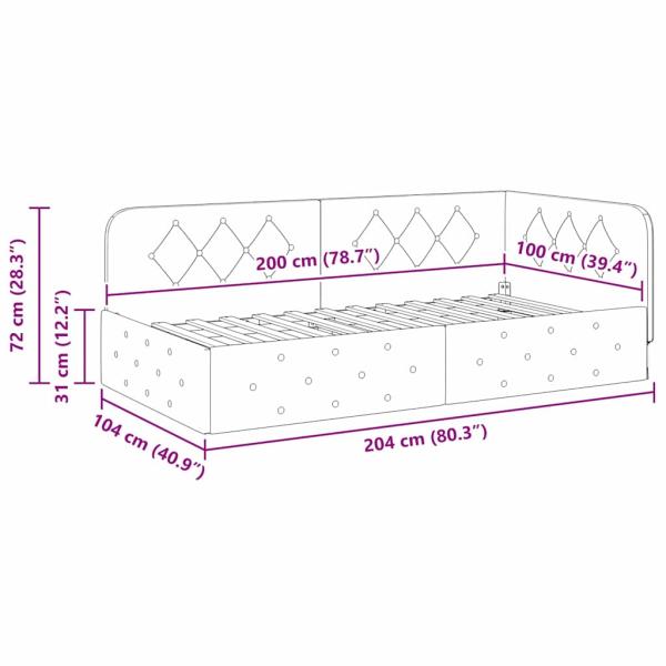 Eckbettgestell mit Kopfteil Schwarz 100 x 200 cm Stoff