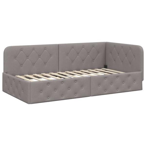 ARDEBO.de - Eckbettgestell mit Kopfteil Taupe 100 x 200 cm Stoff