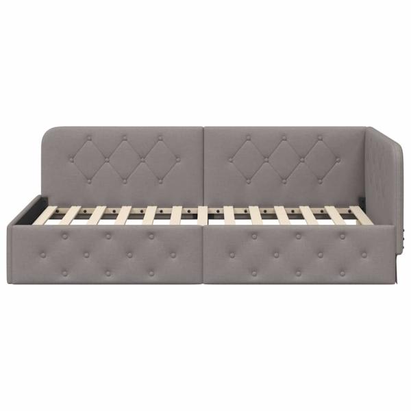 Eckbettgestell mit Kopfteil Taupe 100 x 200 cm Stoff
