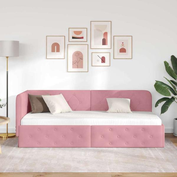 Eckbettgestell mit Kopfteil Rosa 80 x 200 cm Samt