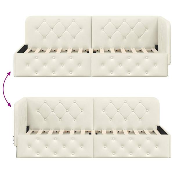 Eckbettgestell mit Kopfteil Creme 80 x 200 cm Samt