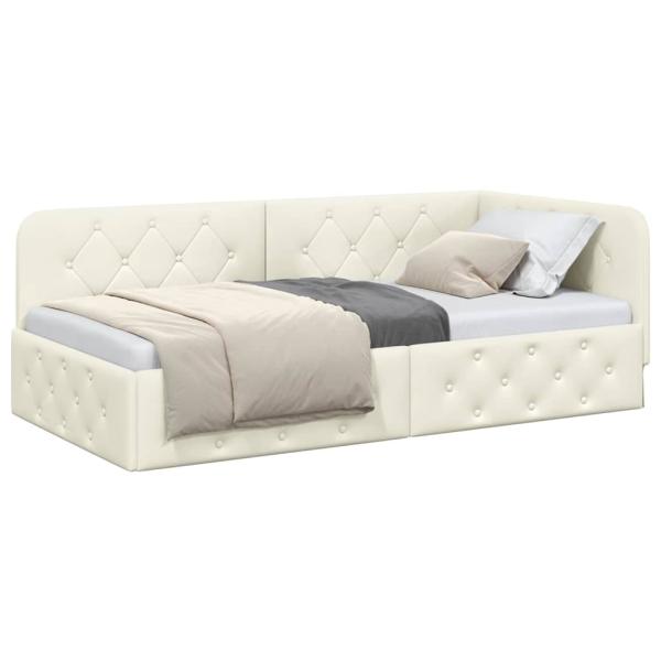 Eckbettgestell mit Kopfteil Creme 90 x 190 cm Samt