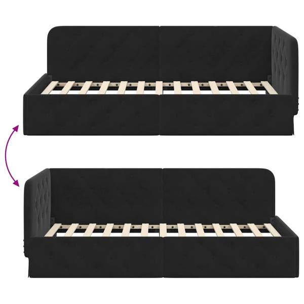 Eckbettgestell mit Kopfteil Schwarz 100 x 200 cm Samt