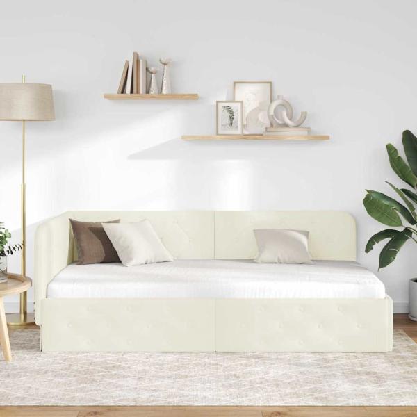 Eckbettgestell mit Kopfteil Creme 100 x 200 cm Samt