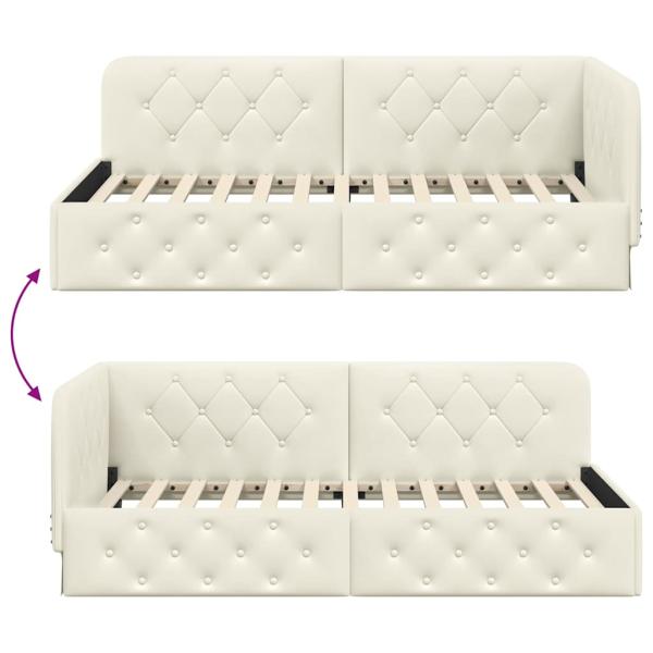 Eckbettgestell mit Kopfteil Creme 100 x 200 cm Samt