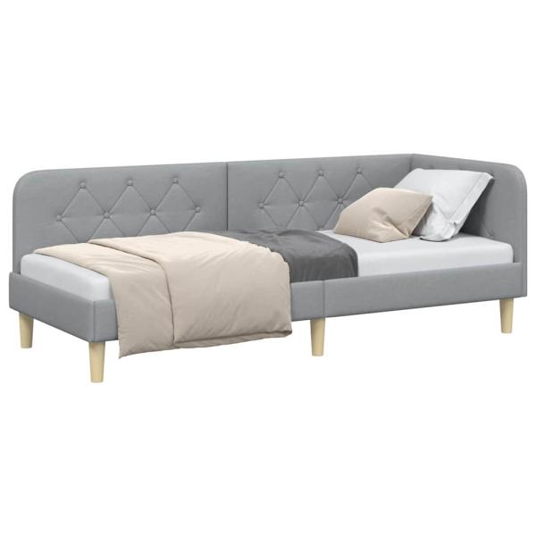 Eckbettgestell mit Kopfteil Hellgrau 80 x 200 cm Stoff