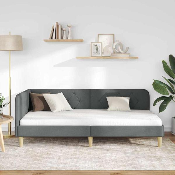 Eckbettgestell mit Kopfteil Dunkelgrau 90 x 190 cm Stoff