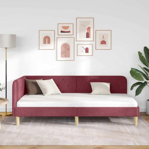 Eckbettgestell mit Kopfteil Weinrot 100 x 200 cm Stoff