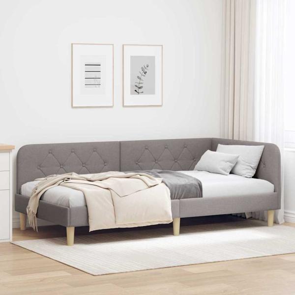 ARDEBO.de - Eckbettgestell mit Kopfteil Taupe 100 x 200 cm Stoff