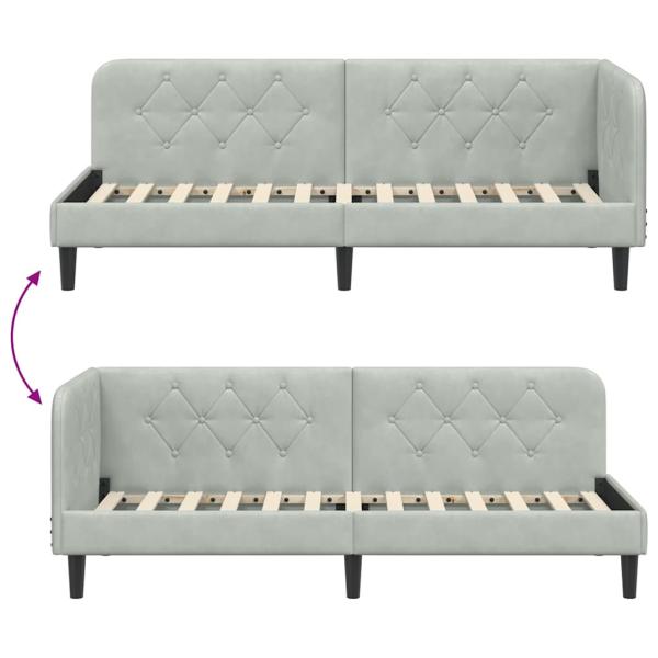 Eckbettgestell mit Kopfteil Hellgrau 80 x 200 cm Samt