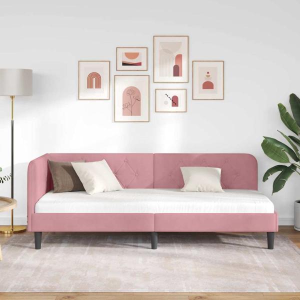 Eckbettgestell mit Kopfteil Rosa 80 x 200 cm Samt