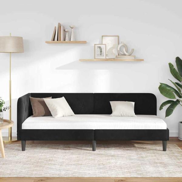 Eckbettgestell mit Kopfteil Schwarz 80 x 200 cm Samt